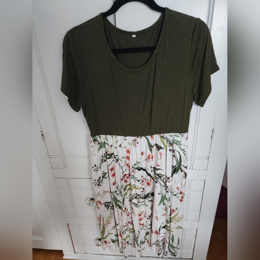 Soft Green with White Floral Maternity Dress